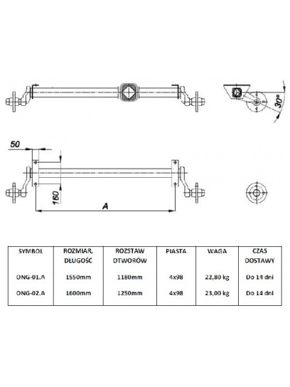 Oś niehamowana gkn 1250/1600/4x98