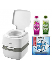 Toaleta turystyczna przenośna ze wskaźnikiem Campa Potti Qube XGL Luxe + Zestaw płynów Aqua Kem Green 0.375 L i Aqua Rinse Plus 0.4 L + Papier toaletowy Aqua Soft - Thetford